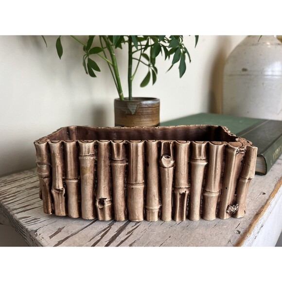 Other - Vintage 1980’s Pompadour Composite Bamboo Style Planter 7.5” x 4”